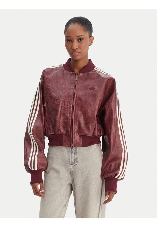 Adidas - adidas Kurtka z imitacji skóry Pleather KD8792 Bordowy Oversize. Kolor: czerwony. Materiał: skóra