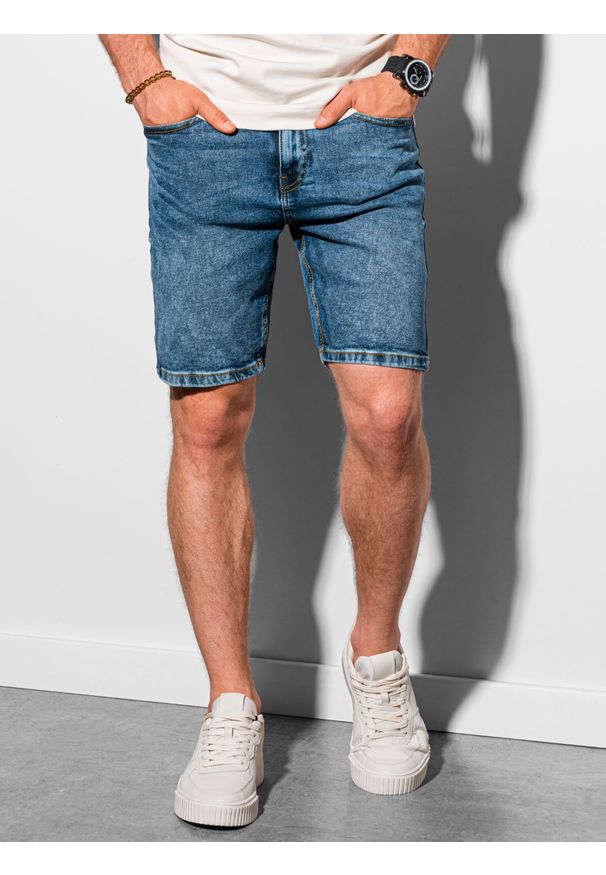 Ombre Clothing - Krótkie spodenki męskie jeansowe W308 - niebieskie - XXL. Kolor: niebieski. Materiał: jeans. Długość: krótkie. Sezon: wiosna, lato. Styl: klasyczny