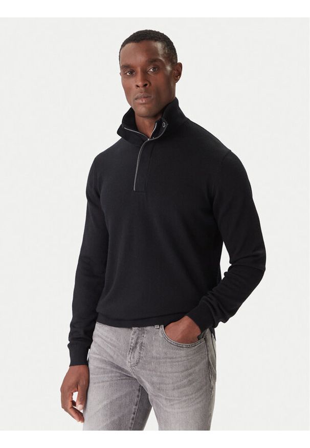 Karl Lagerfeld - KARL LAGERFELD Sweter 655005 554399 Czarny Slim Fit. Typ kołnierza: dekolt w karo. Kolor: czarny. Materiał: wełna