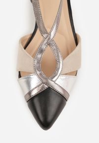 Born2be - Czarne Czółenka na Obacasie z Wycięciami i Metalicznymi Paskami Prosilis. Okazja: na co dzień. Zapięcie: pasek. Kolor: czarny. Materiał: koronka. Obcas: na obcasie. Styl: casual, elegancki. Wysokość obcasa: średni #6