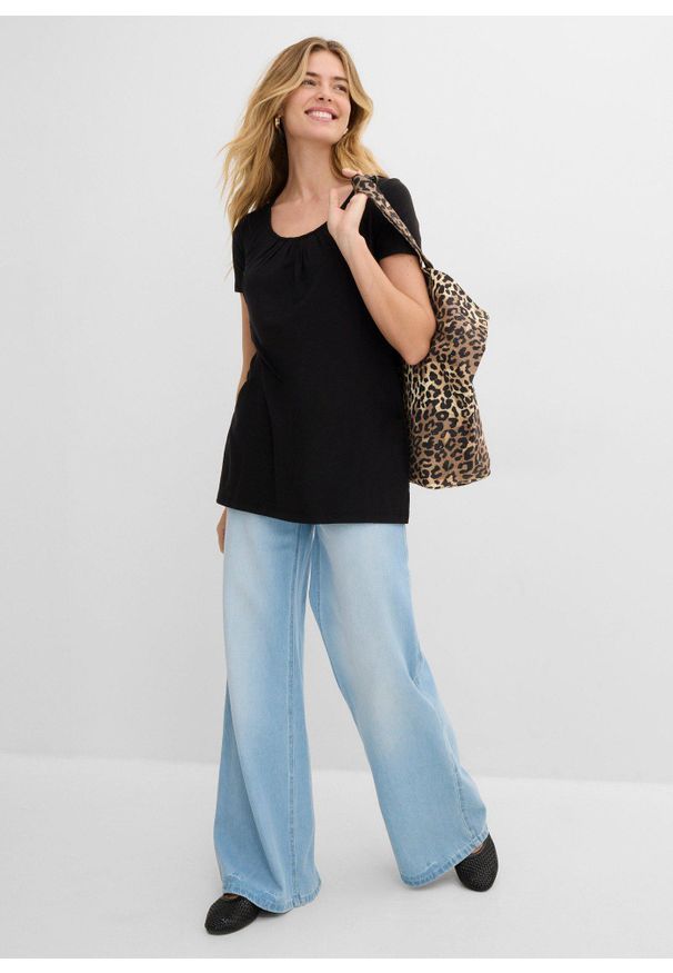 bonprix - Długi shirt z wiskozą. Kolor: czarny. Materiał: wiskoza. Długość: długie