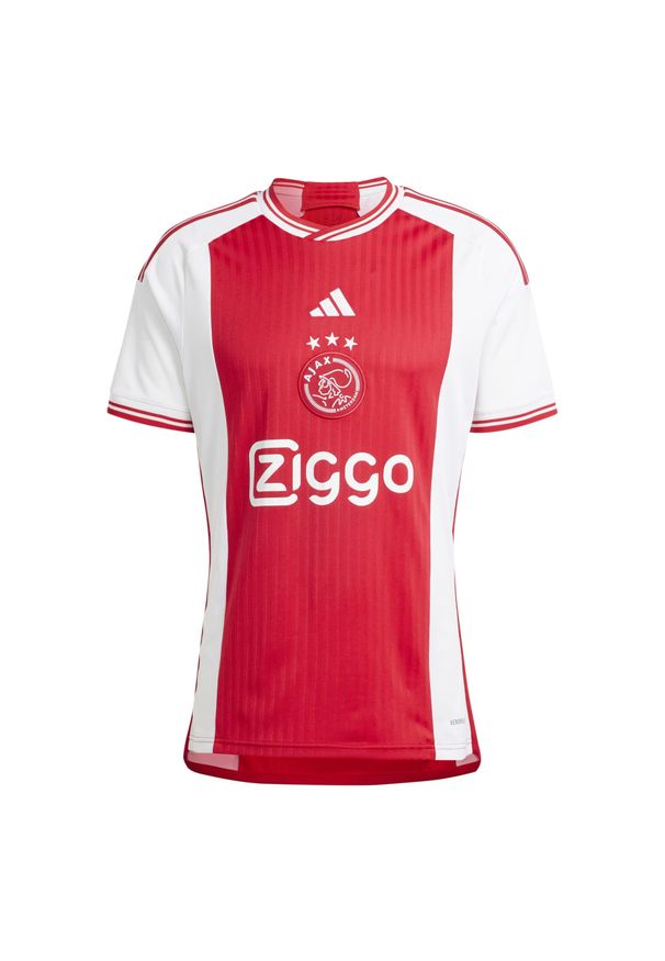 Adidas - Koszulka do piłki nożnej Ajax domowa sezon 2023/2024. Kolor: biały, wielokolorowy, czerwony