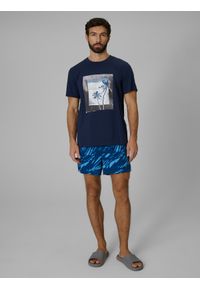 4f - 4F T-shirt regular z nadrukiem męski - granatowy 3XL. Okazja: na co dzień. Kolor: niebieski. Materiał: materiał, bawełna, dzianina. Wzór: nadruk. Styl: casual #2