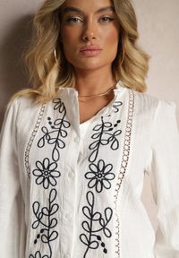 Renee - Biała Koszula z Wiskozą Bawełną i Haftem Nalorielle. Okazja: na co dzień. Kolor: biały. Materiał: bawełna, wiskoza. Wzór: haft. Styl: elegancki, casual