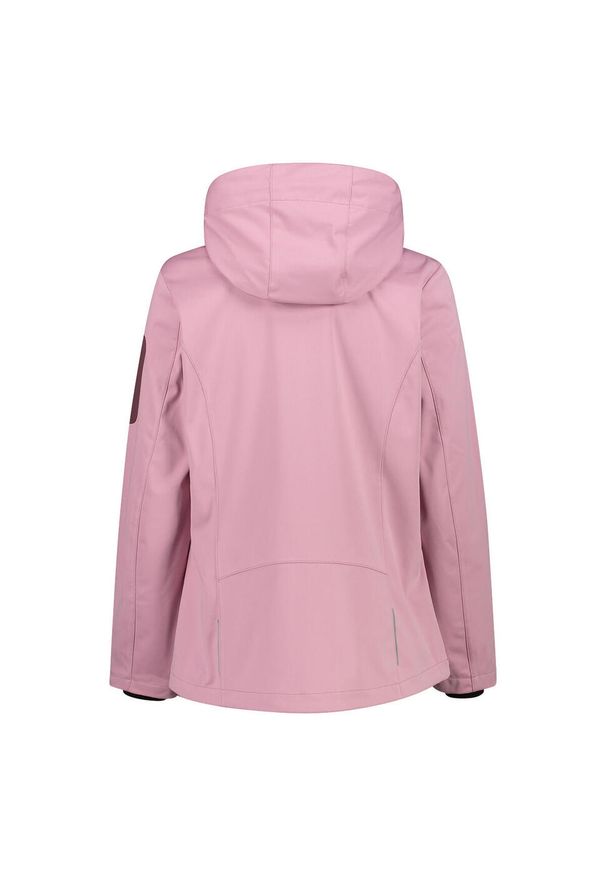 Kurtka wodoodporna z odpinanym kapturem dla kobiet CMP. Typ kołnierza: kaptur. Kolor: różowy, biały, wielokolorowy. Materiał: softshell. Sport: turystyka piesza