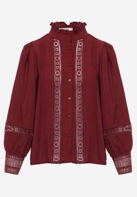 Renee - Bordowa Koszula ze Stójką i Koronką Phaeninca. Okazja: na co dzień. Typ kołnierza: kołnierzyk stójkowy. Kolor: czerwony. Materiał: koronka. Wzór: koronka. Styl: casual, elegancki #2