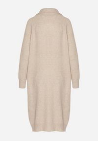 Born2be - Jasnobeżowa Sweterkowa Sukienka Pudełkowa z Bawełną i Wełną Ozdobiona Suwakiem Reimia. Okazja: na co dzień. Kolor: beżowy. Materiał: wełna, bawełna. Wzór: aplikacja. Styl: casual, klasyczny #4