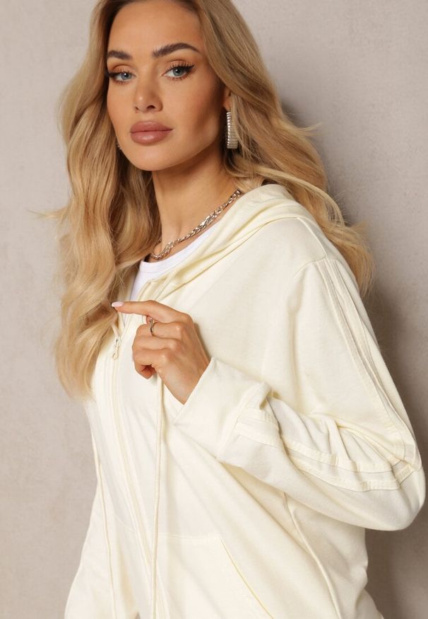 Renee - Jasnobeżowy Komplet Dresowy z Bluzą z Kapturem i Spodniami z Gumką w Pasie Typu Jogger Tellgana. Kolor: beżowy. Materiał: dresówka