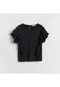 Reserved - Bluzka z falbanami - Czarny. Kolor: czarny #1