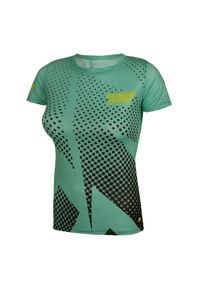 Koszulka do biegania damska EXTREME HOBBY HALFTONE z krótkim rękawem. Kolor: zielony. Materiał: poliester, elastan. Długość rękawa: krótki rękaw. Długość: krótkie. Sport: kolarstwo #1