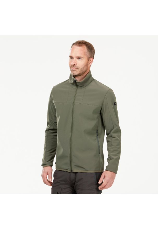 FORCLAZ - Kurtka Softshell trekkingowa męska Forclaz MT100. Kolor: wielokolorowy, zielony, szary, brązowy. Materiał: softshell