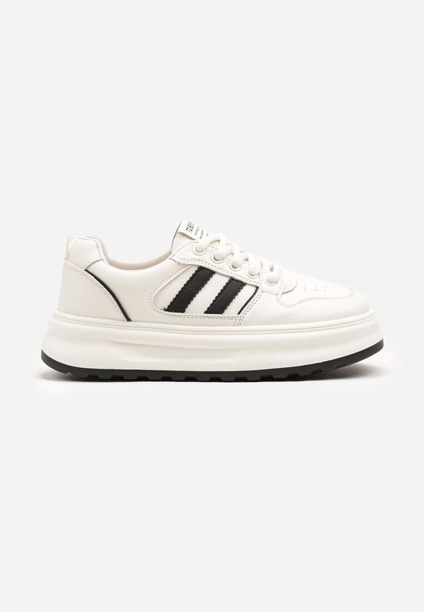 Born2be - Beżowo-Czarne Sneakersy Ozdobione Paskami Foneria. Okazja: na co dzień, na spacer. Zapięcie: pasek. Kolor: beżowy. Materiał: jeans. Wzór: aplikacja. Sport: turystyka piesza