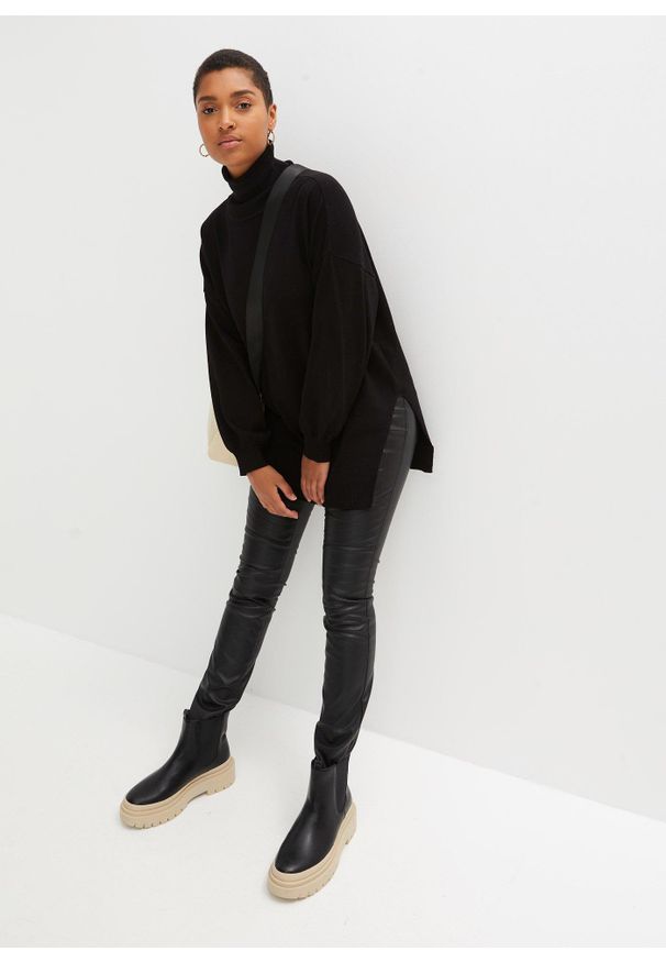 bonprix - Sweter z golfem z mieszanki wiskozy. Typ kołnierza: golf. Kolor: czarny. Materiał: wiskoza. Długość: długie