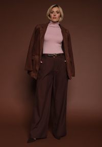 Renee - Brązowe Garniturowe Spodnie Wide Leg z Dodatkowym Paskiem Cintriane. Stan: podwyższony. Kolor: brązowy. Styl: elegancki #3