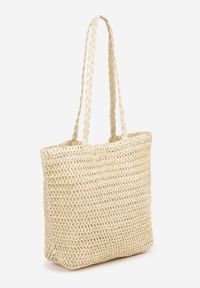 Renee - Beżowa Torebka Shopper z Plecionki z Napisem Ulolanea. Kolor: beżowy. Wzór: napisy. Styl: klasyczny, casual #3