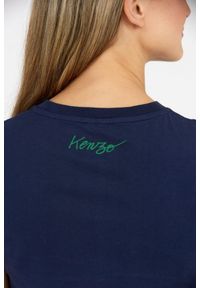 Kenzo - KENZO Granatowy t-shirt damski z niebieskim makiem, Rozmiar S. Kolor: niebieski #4
