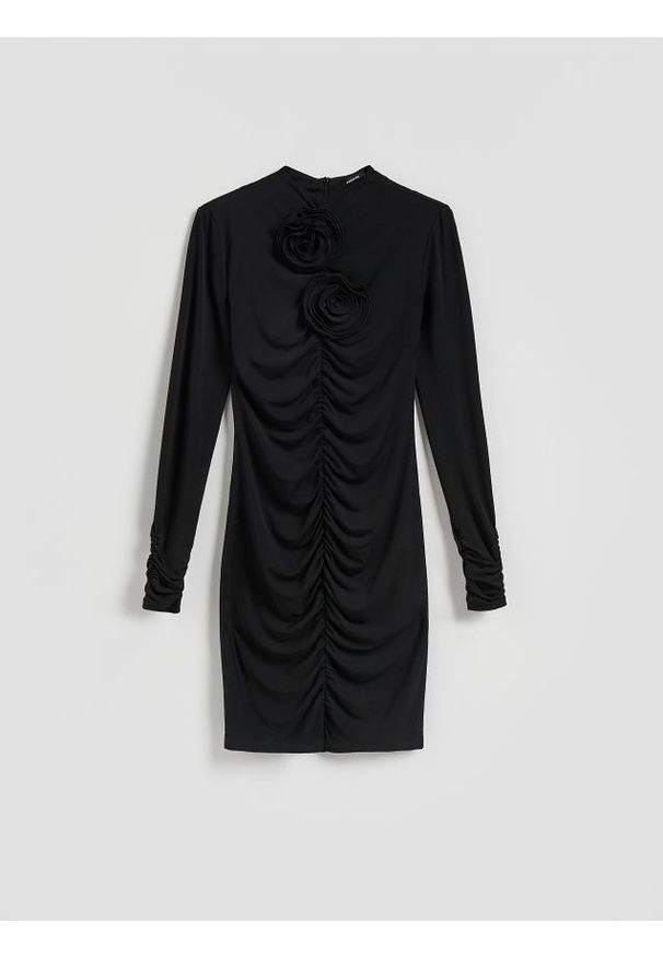 Reserved - Sukienka z marszczeniami - czarny. Kolor: czarny. Materiał: dzianina