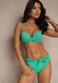Renee - Zielone Bikini Majtki Figi i Biustonosz Ozdobione Wiązaniem Saniorie. Kolor: zielony. Wzór: aplikacja