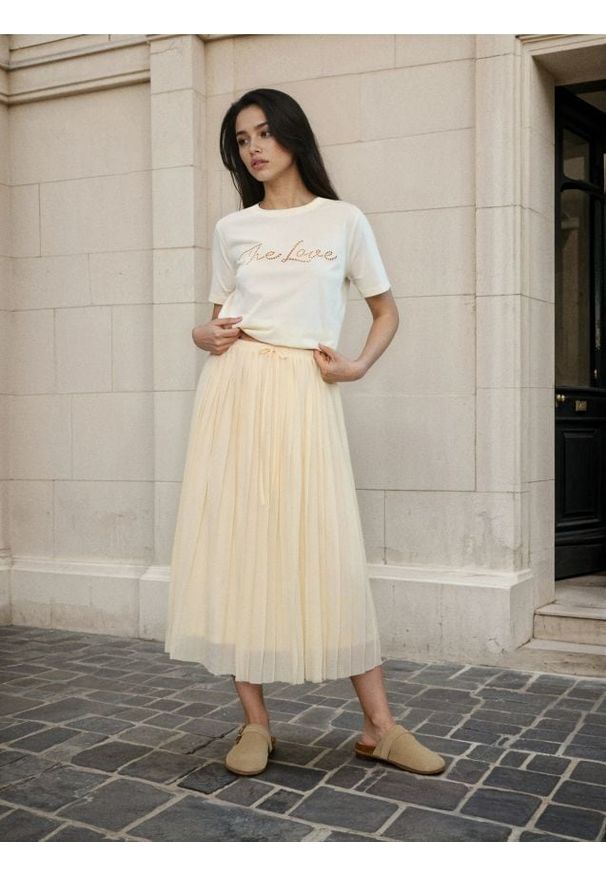 Sinsay - Plisowana spódnica midi z wiązaniem w pasie - żółty. Kolor: żółty