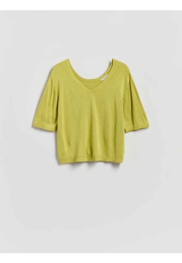 Reserved - Sweter z wiskozą - zielony. Kolor: zielony. Materiał: wiskoza