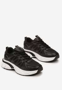 Renee - Czarne Sznurowane Sneakersy z Ekoskóry z Siateczką i Odblaskami Aeriesa. Kolor: czarny #2