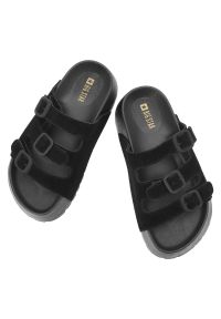 Big-Star - Klapki damskie Big Star, cholewka z materiału tekstylnego z dwoma regulowanymi paskami i sprzączkami, czarne, TT274531. Okazja: na co dzień. Kolor: czarny. Materiał: materiał. Wzór: paski. Sezon: lato. Styl: elegancki, klasyczny, casual #4