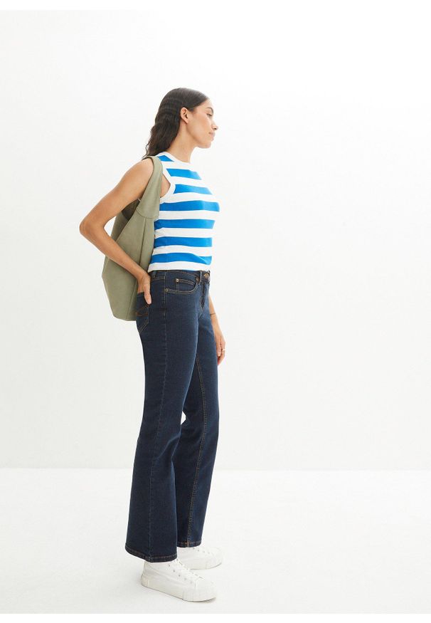 bonprix - Dżinsy ze stretchem BOOTCUT, High Waist. Stan: podwyższony. Kolor: niebieski. Styl: klasyczny