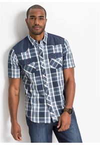 bonprix - Koszula z krótkim rękawem z dżinsowymi wstawkami. Kolor: niebieski. Długość rękawa: krótki rękaw. Długość: krótkie #1