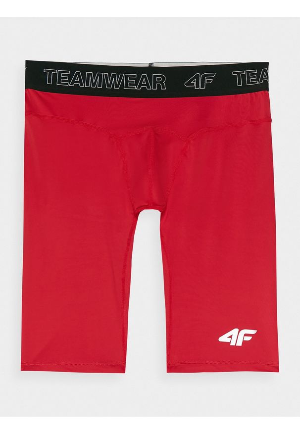 4f - Legginsy kolarki treningowe męskie - czerwone. Kolor: czerwony. Materiał: syntetyk, materiał, dzianina, elastan. Wzór: jednolity, gładki, ze splotem. Sport: fitness