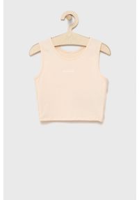 Guess top dziecięcy kolor pomarańczowy. Kolor: pomarańczowy. Materiał: włókno, dzianina, materiał. Długość rękawa: na ramiączkach