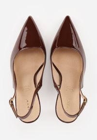 Renee - Brązowe Szpilki Slingback VICES z Lakierowanym Połyskiem i Skórzaną Wkładką Marinja. Nosek buta: szpiczasty. Kolor: brązowy. Materiał: skóra, lakier. Obcas: na szpilce. Styl: elegancki, wizytowy #5