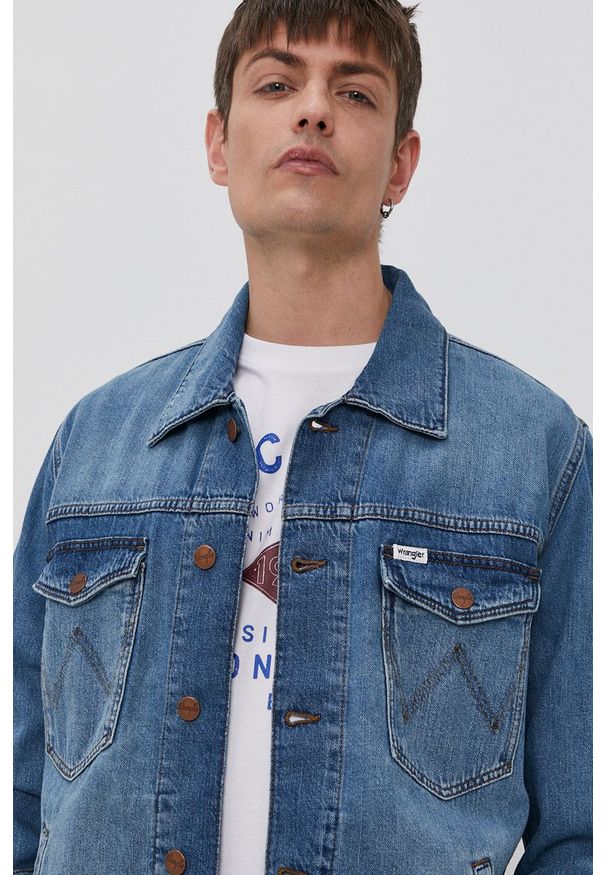 Wrangler - Kurtka jeansowa. Okazja: na co dzień. Kolor: niebieski. Materiał: jeans. Styl: casual
