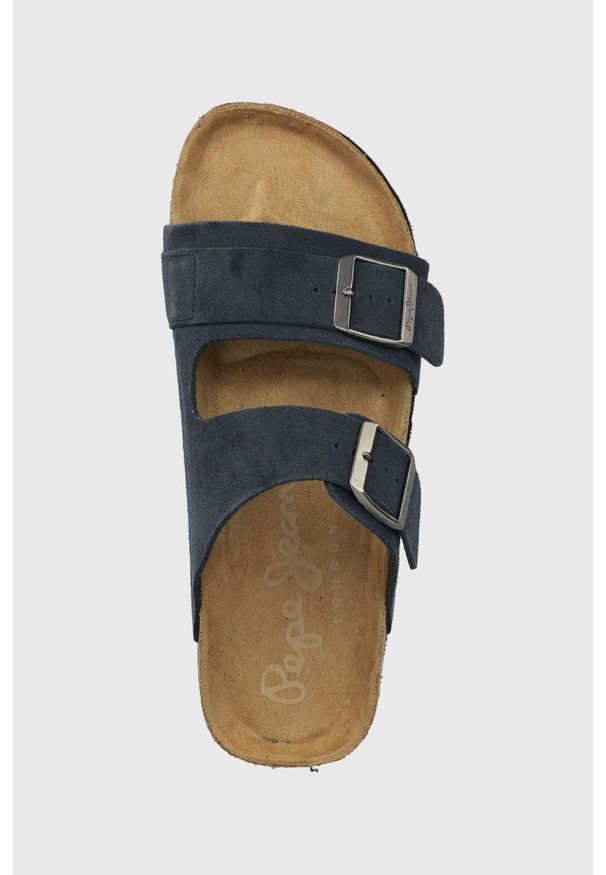 Pepe Jeans klapki zamszowe bio man suede 22 męskie kolor granatowy. Kolor: niebieski. Materiał: zamsz. Wzór: gładki