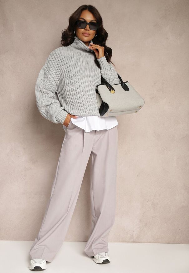 Renee - Jasnoszare Szerokie Spodnie High Waist Seraphella. Stan: podwyższony. Kolor: szary