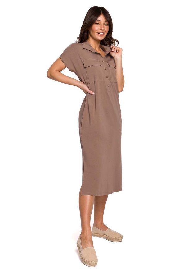 MOE - Sukienka w Klimacie Safari - Kakaowa. Kolor: brązowy. Materiał: bawełna, elastan