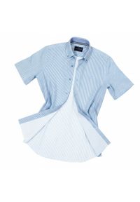 Weekendowa Koszula Męska, Taliowany Krój - Pako Jeans - Błękit w Prążek. Okazja: na co dzień. Kolor: niebieski. Materiał: wiskoza, bawełna. Wzór: paski. Styl: casual #6