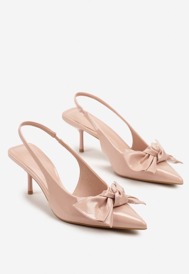 Renee - Różowe Sandały Vices na Szpilce Slingback Ozdobione Kokardą Nilendria. Okazja: na spacer, na imprezę. Kolor: różowy. Wzór: aplikacja. Sezon: lato. Obcas: na szpilce. Styl: elegancki