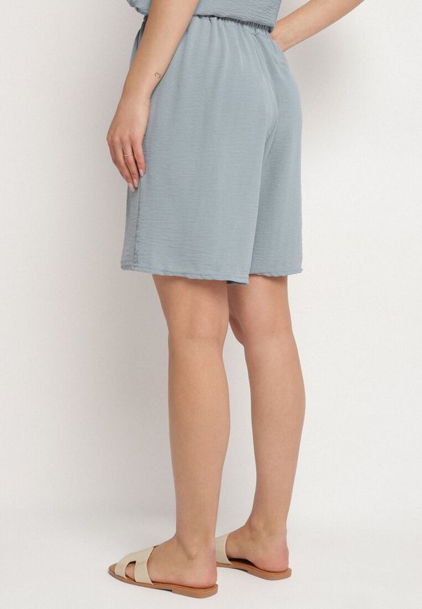 Born2be - Niebieskie Szorty z Bawełną z Wysokim Stanem i Sznurkiem Talonessa. Okazja: na spacer, na co dzień. Stan: podwyższony. Kolor: niebieski. Materiał: bawełna. Styl: casual, sportowy