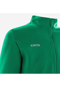 KIPSTA - Bluza piłkarska Kipsta Essential trening. Typ kołnierza: komin. Kolor: zielony. Materiał: tkanina, prążkowany, poliester, materiał, elastan. Sport: fitness, piłka nożna