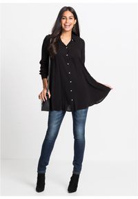 bonprix - Bluzka z czystej wiskozy. Typ kołnierza: dekolt w serek. Kolor: czarny. Materiał: wiskoza. Długość: długie. Styl: elegancki #2