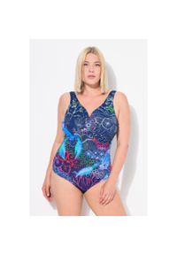 ULLA POPKEN - Damski Kostium kąpielowy homary dekolt w serce miękkie miseczki. Kolekcja: plus size. Kolor: niebieski. Materiał: poliester, elastan, poliamid, materiał