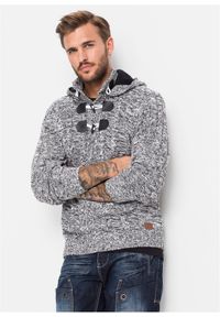 bonprix - Gruby sweter z kapturem z bawełną. Typ kołnierza: kaptur. Kolor: czarny. Materiał: dzianina, bawełna. Wzór: aplikacja, ze splotem #1