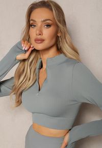 Renee - Szara Elastyczna Bluzka na Suwak z Wycięciem przy Ściągaczu Denalla. Okazja: na co dzień. Kolor: szary. Styl: casual #4