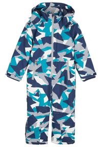 bonprix - Ciepły kombinezon zimowy z odpinanym kapturem. Kolor: niebieski. Wzór: nadruk. Sezon: zima #1