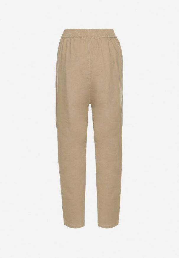 Born2be - Beżowe Szerokie Bawełniane Spodnie z Wysokim Stanem i Podwiniętymi Nogawkami Nalofia. Okazja: na randkę, na co dzień. Stan: podwyższony. Kolor: beżowy. Materiał: bawełna. Styl: casual