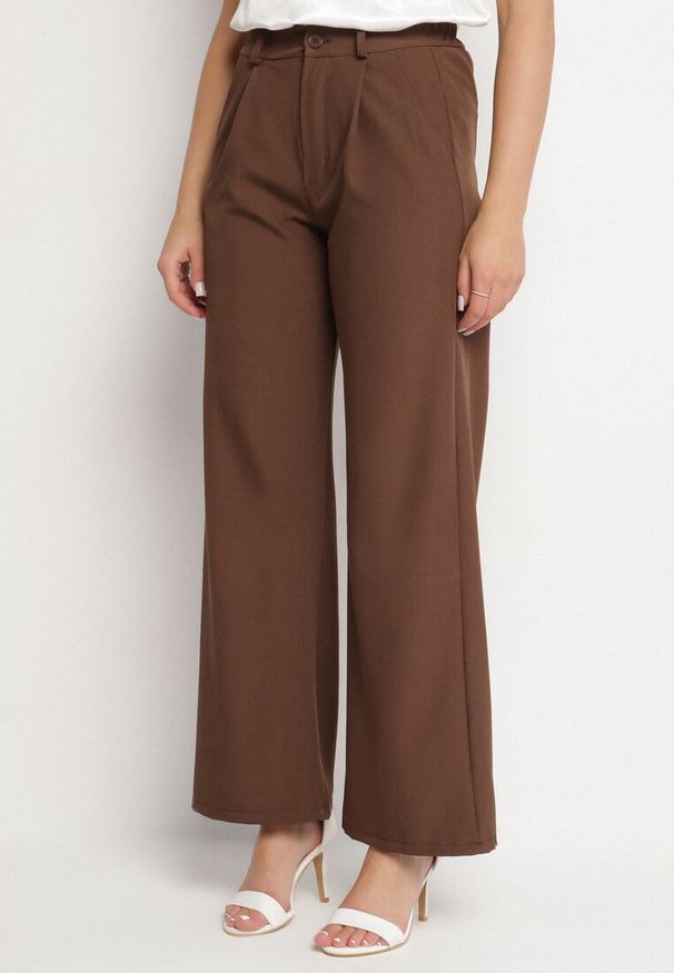 Born2be - Brązowy Komplet Garniturowy Wiązana Kamizelka i Szerokie Spodnie Davionis. Kolor: brązowy