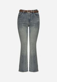 Born2be - Niebieskie Jeansy o Kroju Dzwonów z Dodatkowym Paskiem z Klamrą Senaliea. Okazja: na co dzień. Kolor: niebieski. Wzór: aplikacja. Styl: casual, retro, elegancki #5