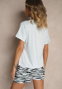 Renee - Jasnoniebieski Komplet Piżamowy z Bawełny T-shirt i Szorty z Motywem Zebry Milaria. Kolor: niebieski. Materiał: bawełna. Wzór: motyw zwierzęcy #3