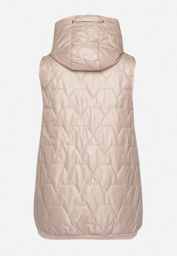 Born2be - Jasnobeżowa Kamizelka Pikowana z Kapturem i Ściągaczami Kolavira. Okazja: na co dzień. Typ kołnierza: kaptur. Kolekcja: plus size. Kolor: beżowy. Materiał: jeans. Styl: klasyczny, elegancki, casual