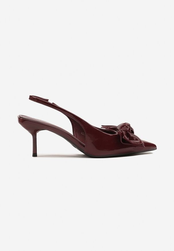 Born2be - Bordowe Lakierowane Sandały Vices na Szpilce Bez Pięty z Kokardą Niliswena. Okazja: na co dzień. Kolor: czerwony. Materiał: lakier. Obcas: na szpilce. Styl: casual, elegancki, wizytowy. Wysokość obcasa: średni